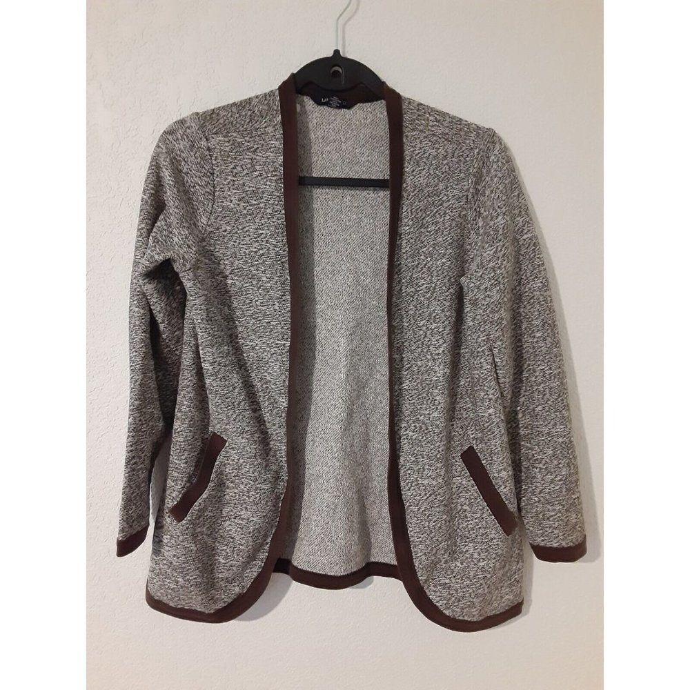 Lands' End Open Front Brown & White Marled Cardigan Sweater XS/P